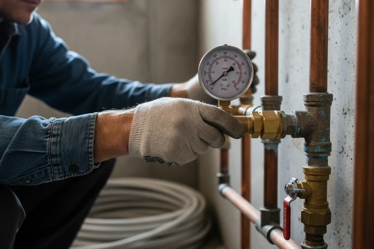 Pressure testing a repaired line during Water Line Repair in Penn